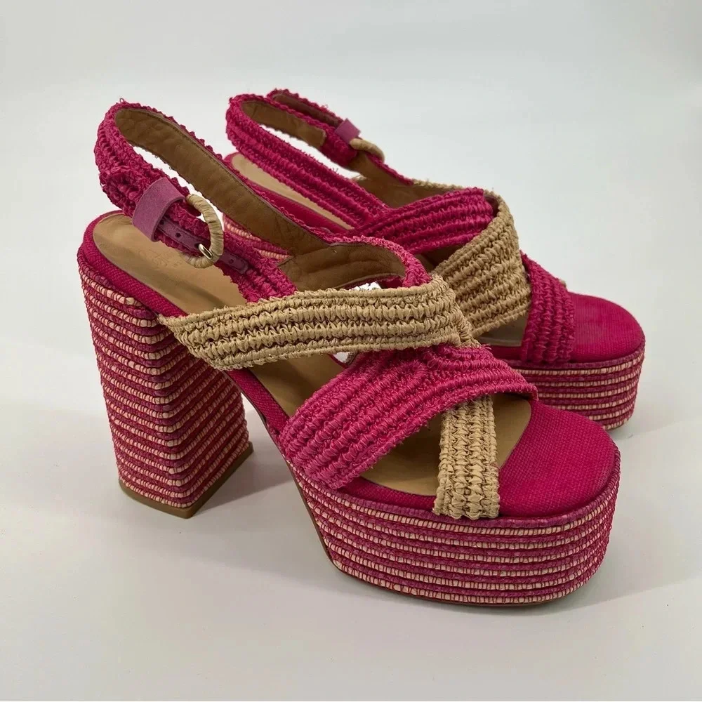 Castaner Fulvia Pink Woven Strappy Platform Colorful Tropical Resortwear Heels